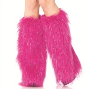 FURRY LEG WARMERS in PINK/SILVER Halloween Costume
